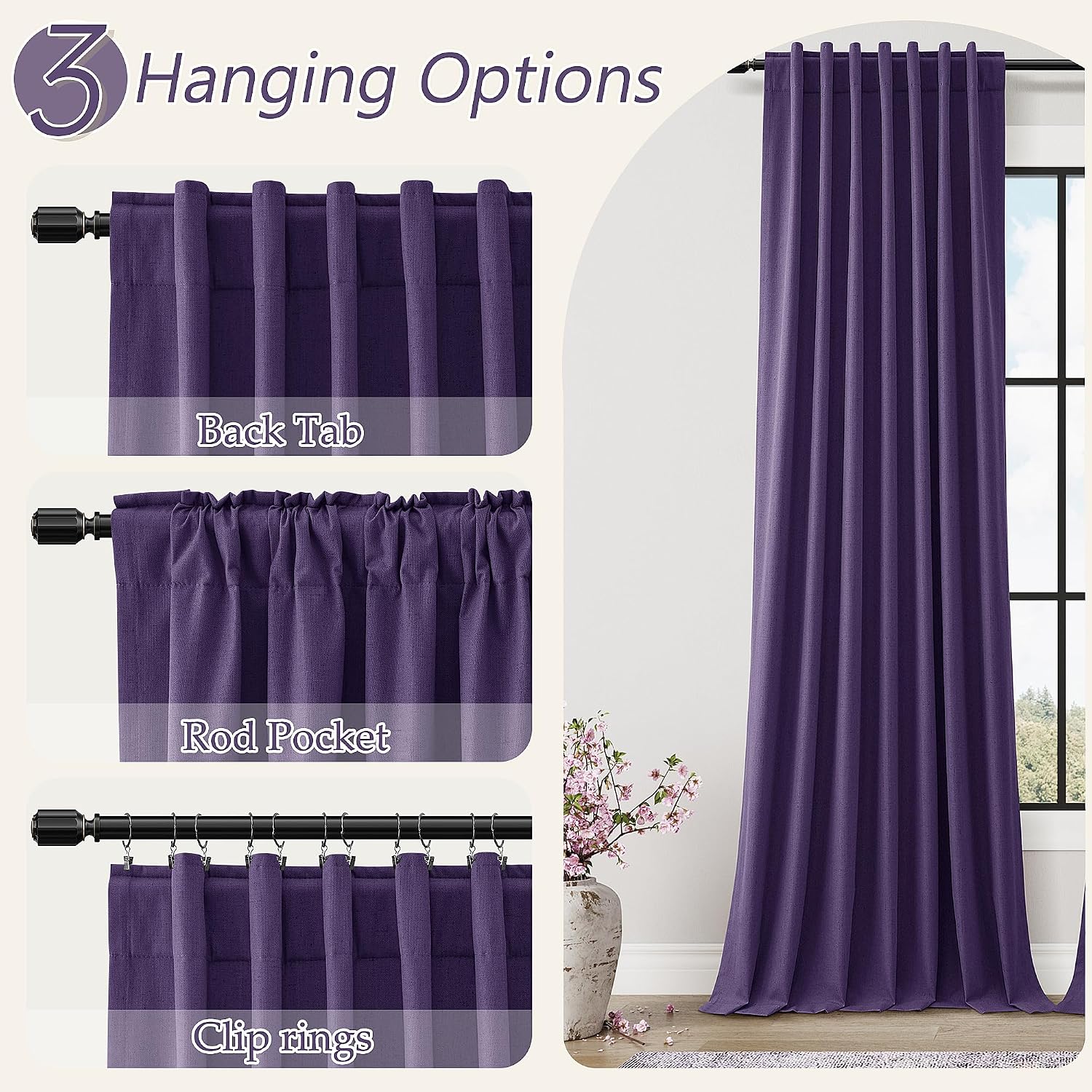 Guken 100% Blackout Curtains 108 Inch Length 2 Panels Set for Living Room Bedroom Back Tab Thermal Insulated Black Out Linen Drapes Room Da…