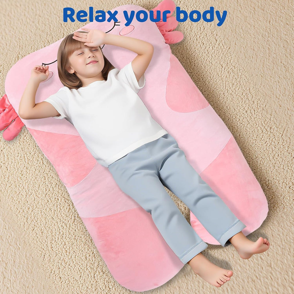 47x23 inch U Shaped Long Plush Body Pillows for Kids, Stuffed Animal Axolotl Soft Large Pillow for Sleeping, Big Cute Plushies, Washable…