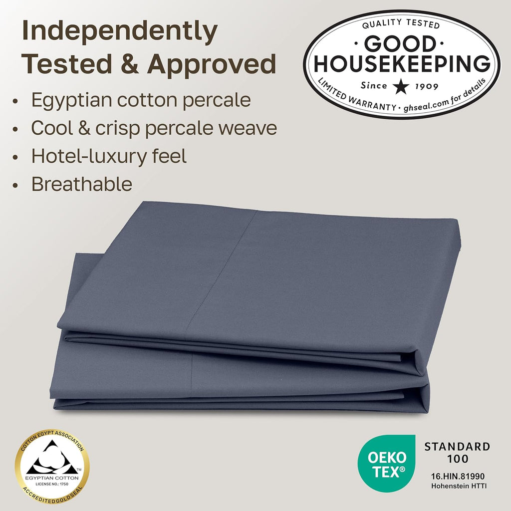 CaliforniaDesignDen California Design Den 100% Egyptian Cotton Pillow Cases King Size Set of 2 - Crisp Percale Feel, Soft & Breathable Pill…