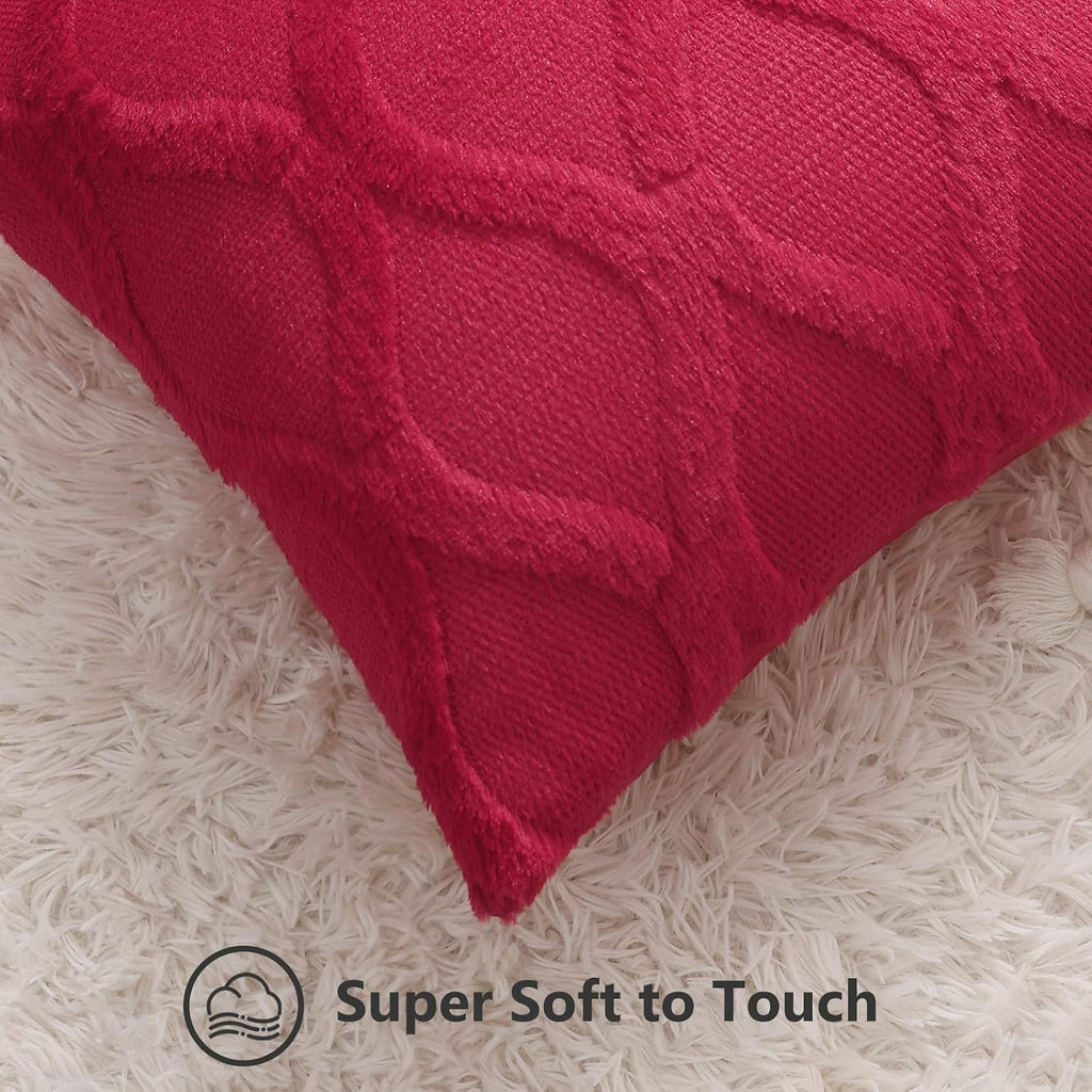 decorUhome Summer Throw Pillow Covers 16x16 Inch Set of 2, Soft Plush Faux Fur Wool Red Accent Couch Pillow Covers for Modern Farmhouse Bed…