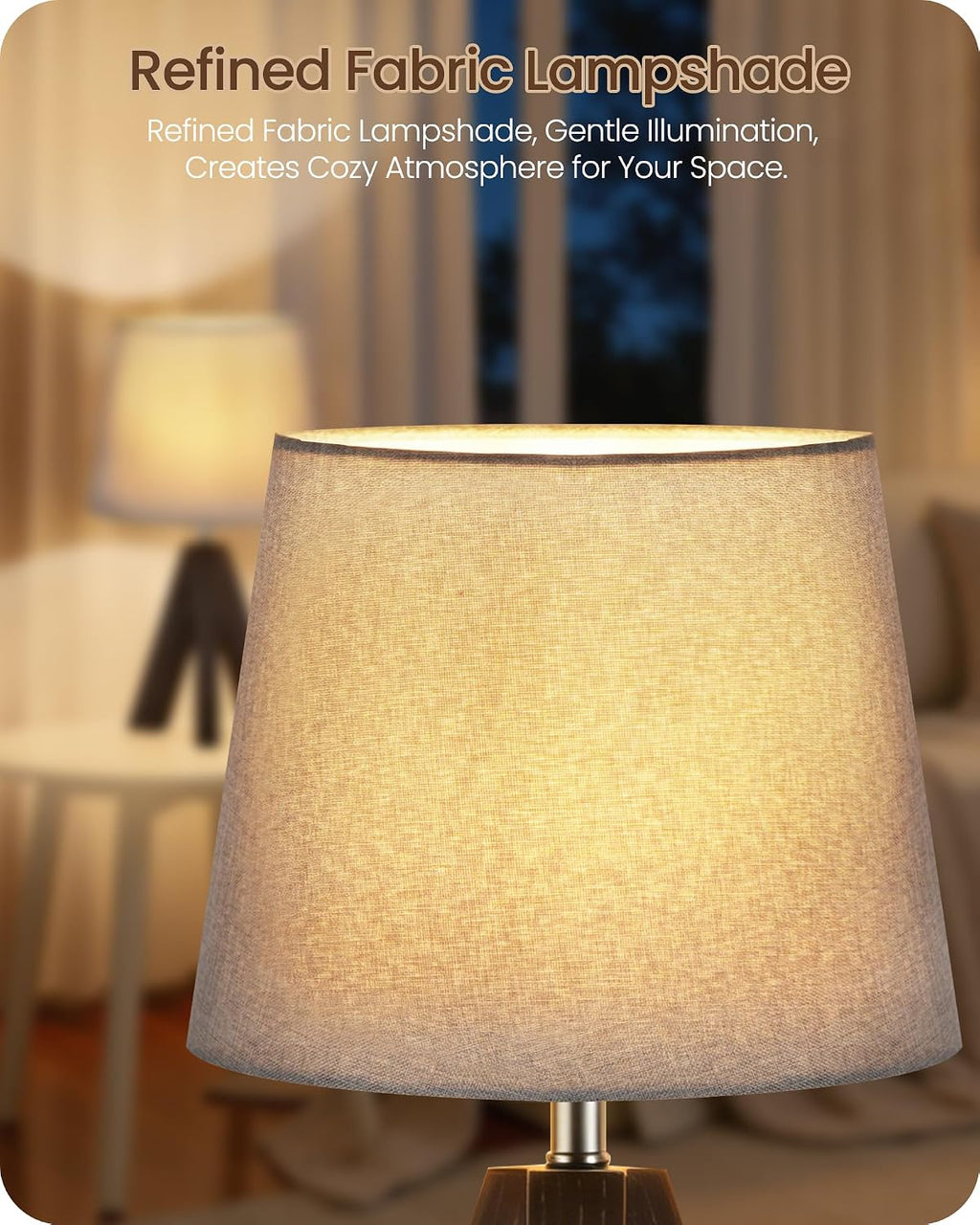 Tripod Table Lamp, 14.6" Small Bedside Lamp, Modern Nightstand Lamp with Gray Shade & Dark Walnut Base, Boho Desk Lamp for Bedroom, Kids…
