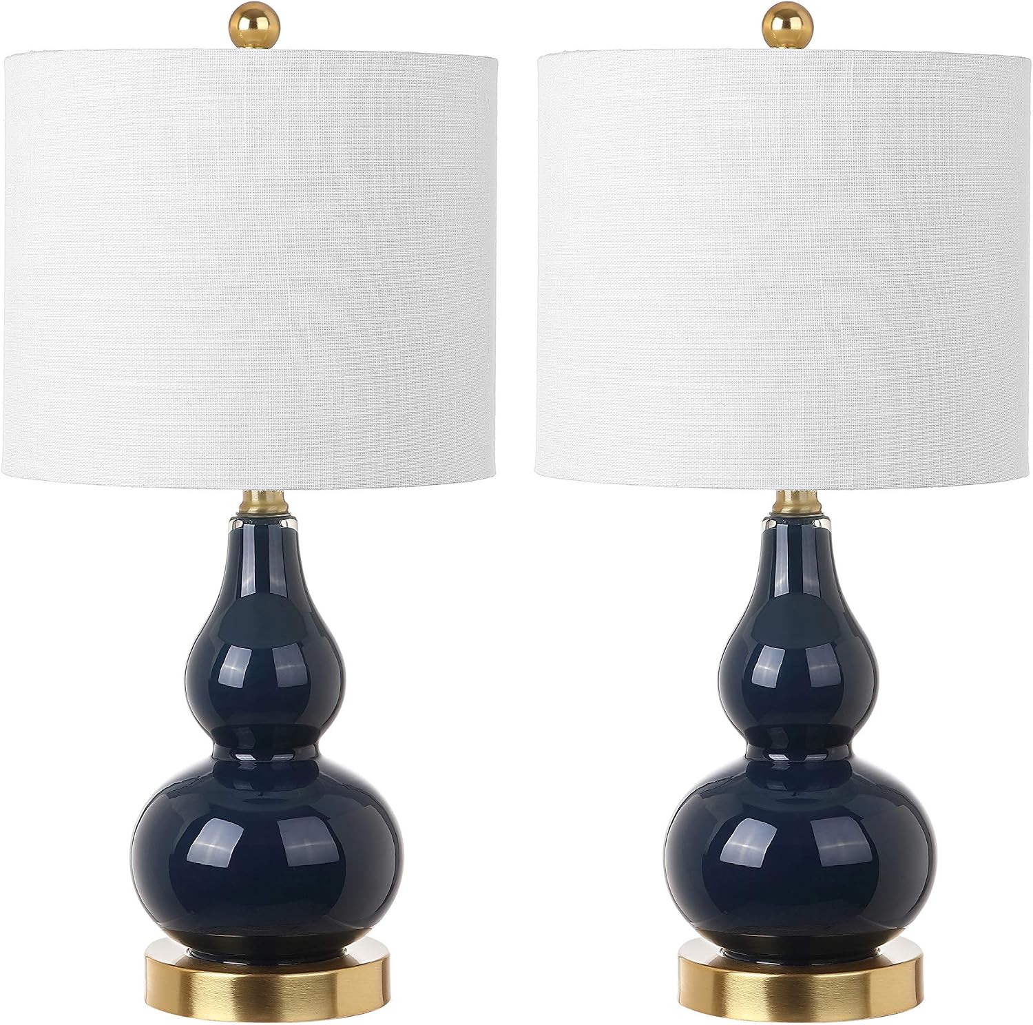 JONATHAN Y 20.5" Navy Glass Table Lamp, Modern Gourd Bedside Nightstand Lamp for Bedroom, Living Room, White Linen Shade, LED Bulb…