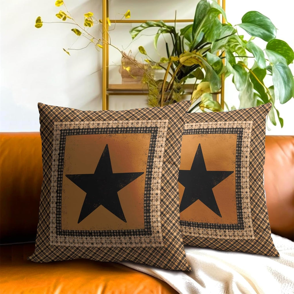 Western Throw Pillow Covers 22x22 Inch Set of 2 Brown Texas Star Decorative Pillowcase Vintage Farmhouse Retro Style Cotton Cushion Cover…