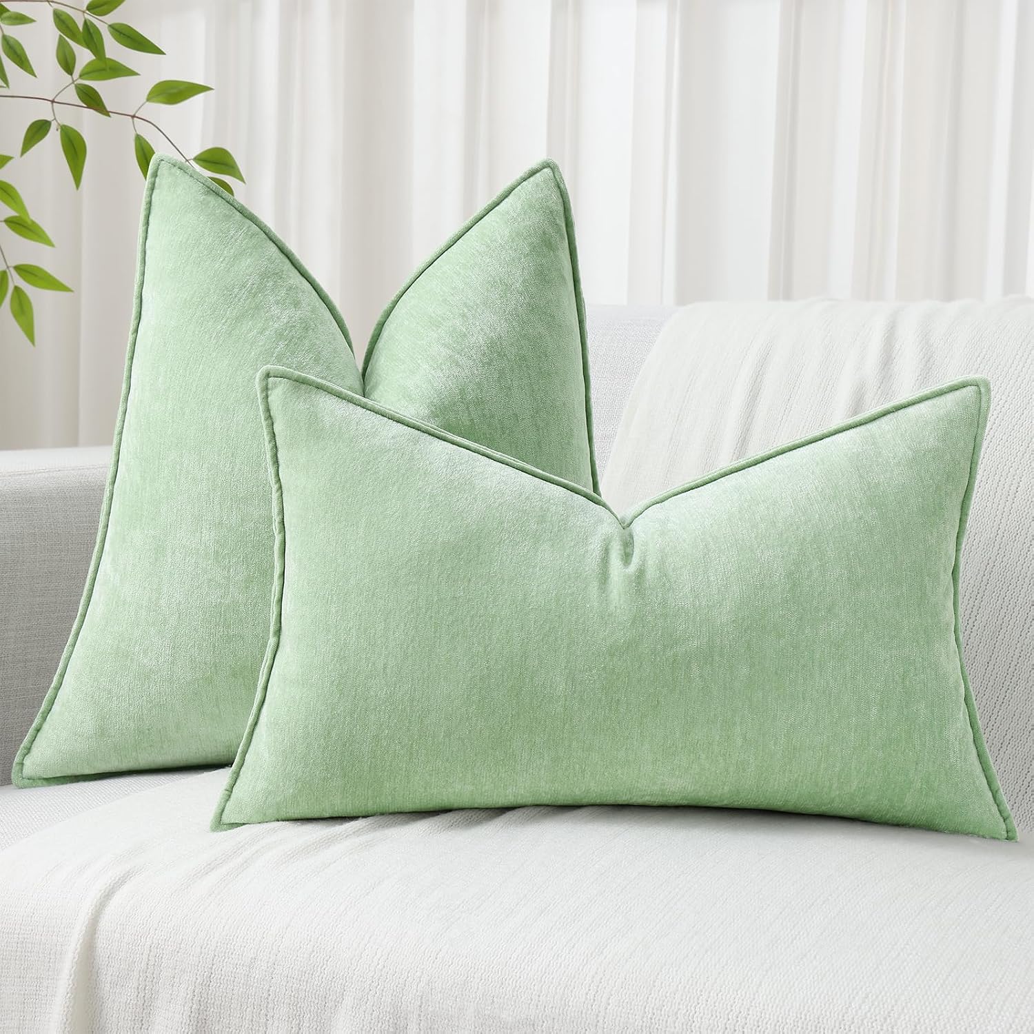 decorUhome Summer Couch Euro Sham Throw Pillow Covers 24x24 Set of 2, Decorative Soft Velvet Modern Cozy Chenille Pillow Cases with Elegant…