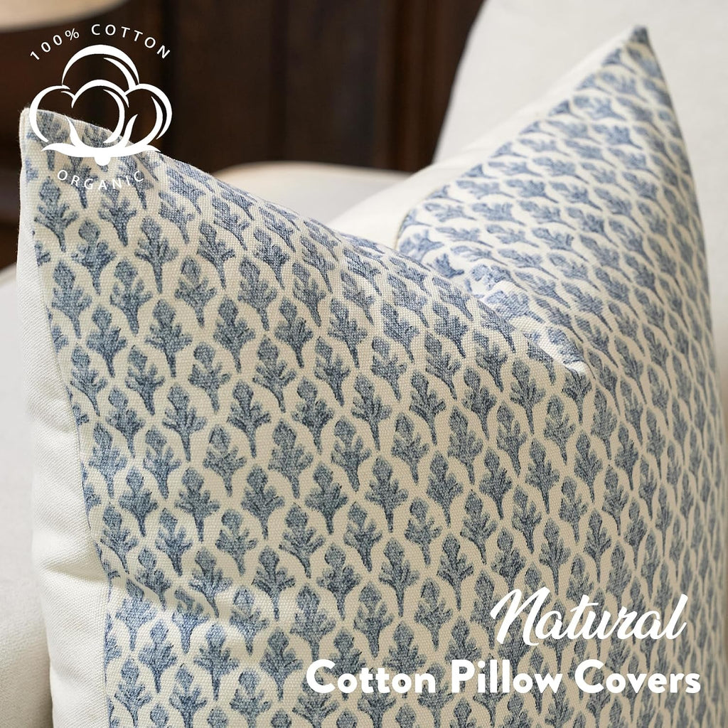 Fiouovohome FIOUOVO Floral Pillow Covers 24x24 Pillow Cover Block Print Couch Pillows for Living Room Decorative Neutral Accent Throw Pillo…