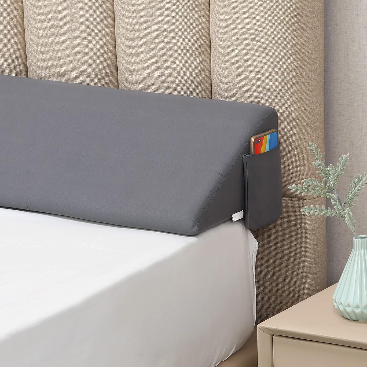Vekkia Twin Bed Wedge Pillow/Headboard Pillow/Mattress Wedge Twin, Bed Gap Filler to Fill Gap (0-6") Between Headboard and Mattress (Gray)…