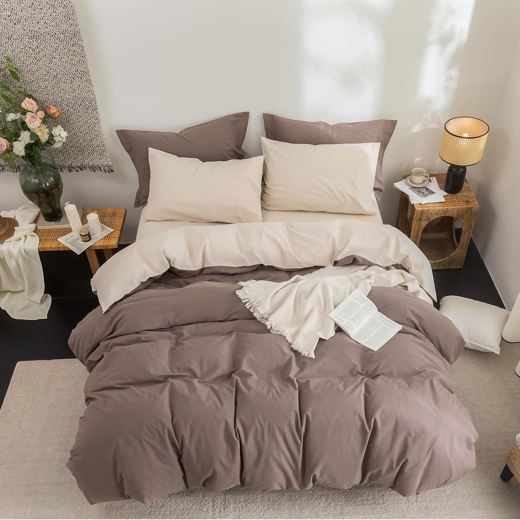 Bdear 3 Pieces Reversible Duvet Cover Set Queen Size 90''W x 90''L, 100% Washed Cotton Duvet Cover with Zipper Closure Plus 2 Pillowcases,…