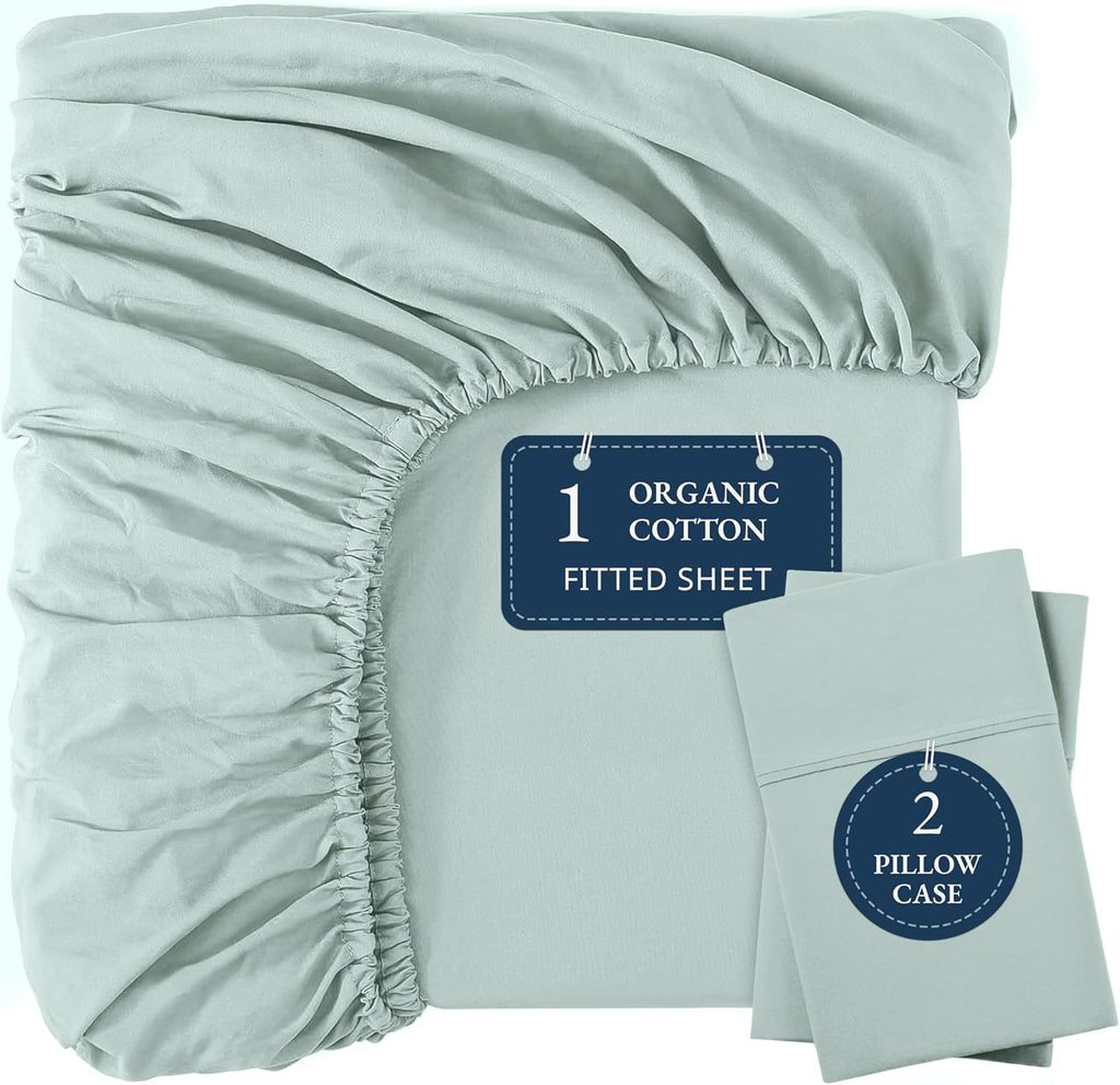 LANE LINEN King Fitted Sheet, 100% Organic Cotton, 3-Piece Set (1 Fitted Sheet,2 Pillowcases), Percale Weave, Ultra Soft, Breathable, Fits…