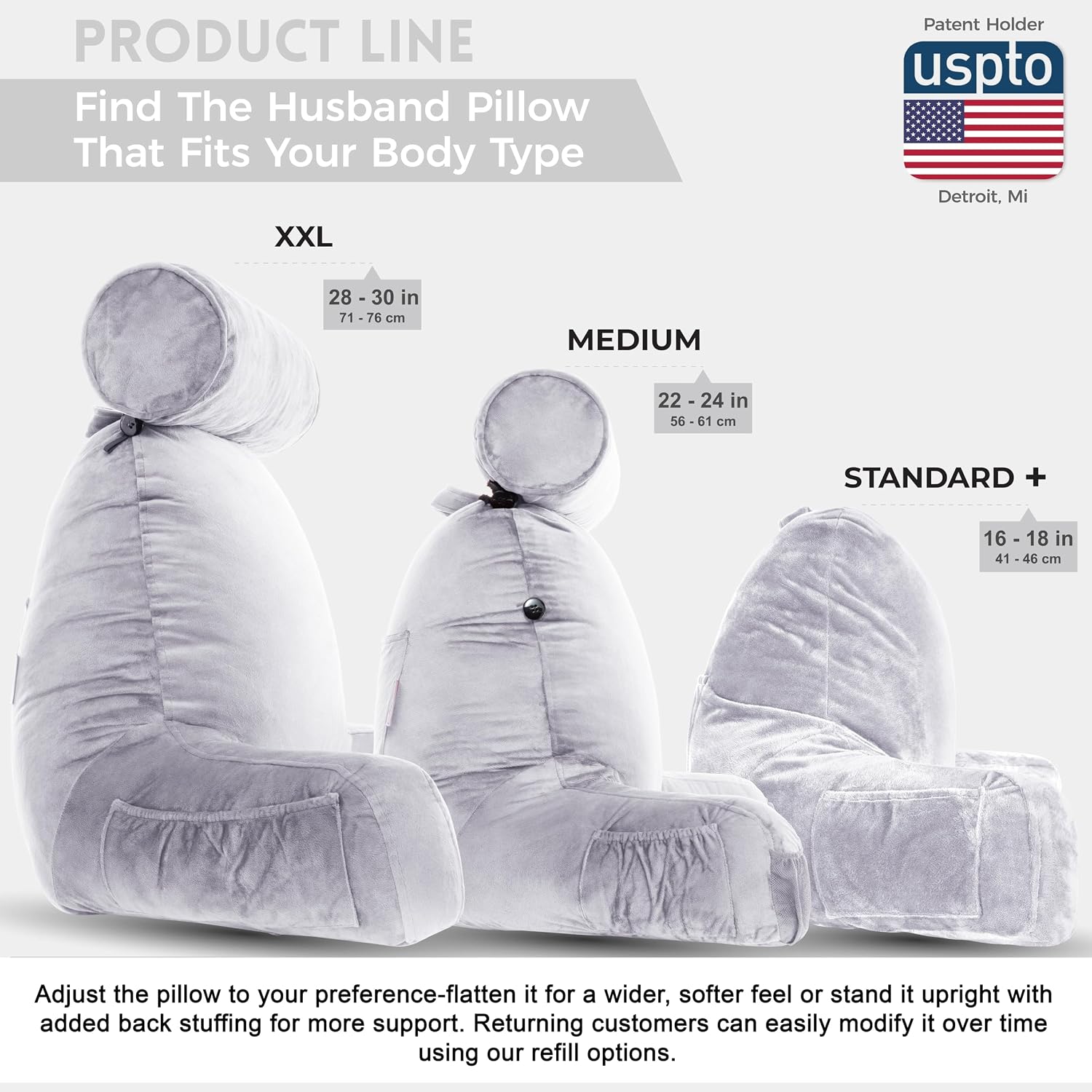 Husband Pillow XXL The Original for Adults - 30" Tall Backrest for Sitting Up in Bed - Firm Support Reading & Bed Rest Pillows for…