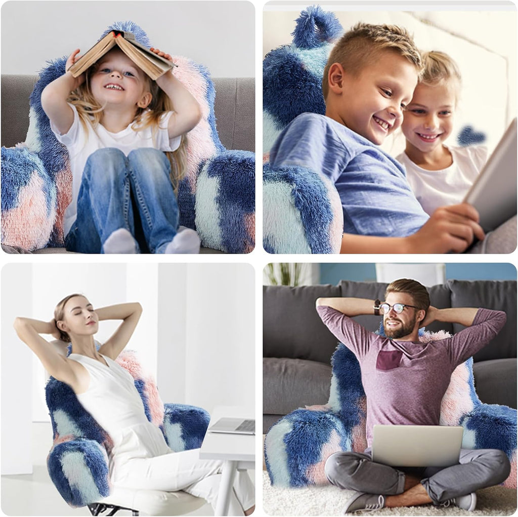 Bedriping Reading Pillow for Bed Adult - Faux Fur Backrest Pillow with Arms, Ergonomic Back Pillows for Sitting in Bed, Extra Fluffy TV Pil…