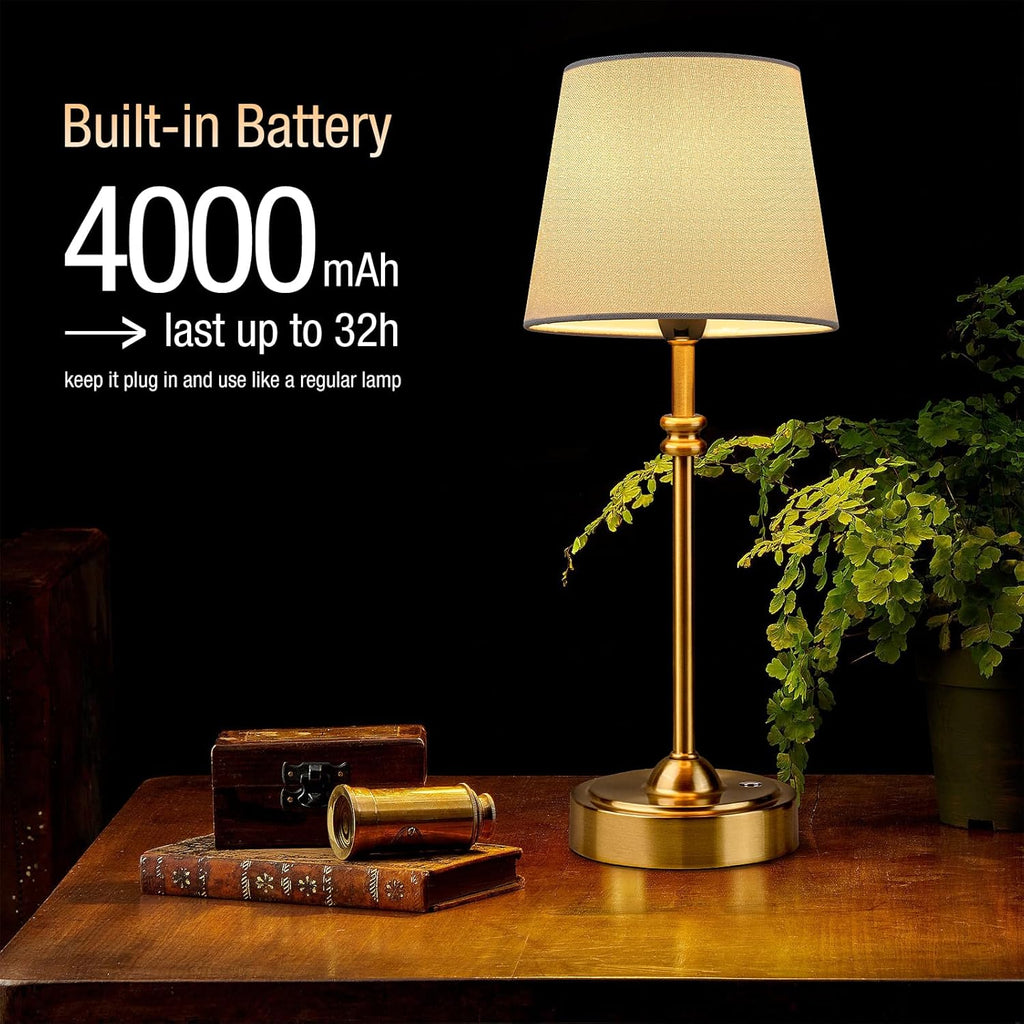 ONEWISH Cordless Table Lamps Set of 2 - Battery Powered Lamp, 4000mAh Rechargeable, Stepless Dimmable, Wireless Lamp with Fabric Shade…