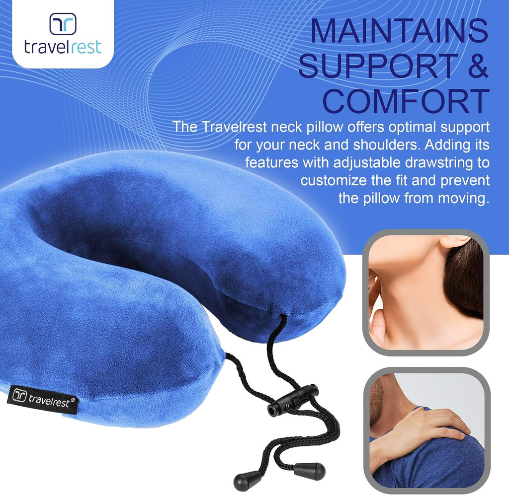 travelrest Neck Pillow Travel Essential - Memory Foam, Washable Micro-Fiber Cover Pillow, Soft and Comfortable Head Support for Long Flight…