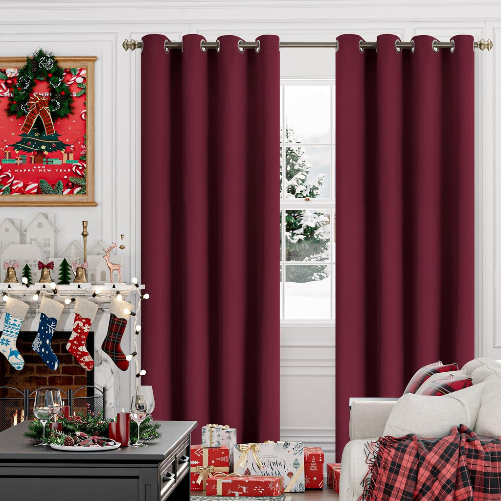 YoungsTex Burgundy Blackout Curtains 95 Inch Length for Bedroom - Extra Long Thermal Insulated Drapes with Grommet Room Darkening Christmas…