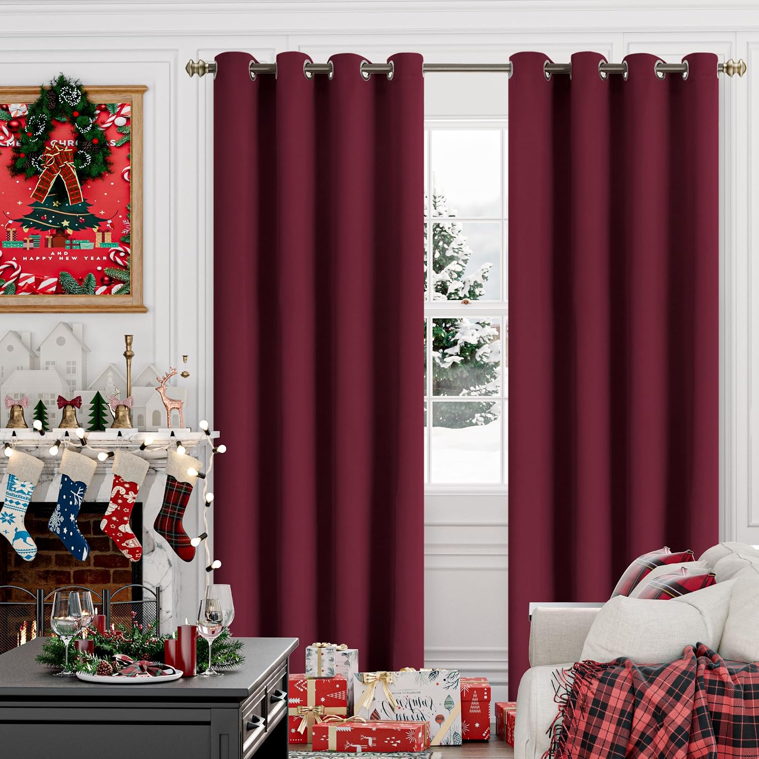 YoungsTex Burgundy Blackout Curtains 95 Inch Length for Bedroom - Extra Long Thermal Insulated Drapes with Grommet Room Darkening Christmas…