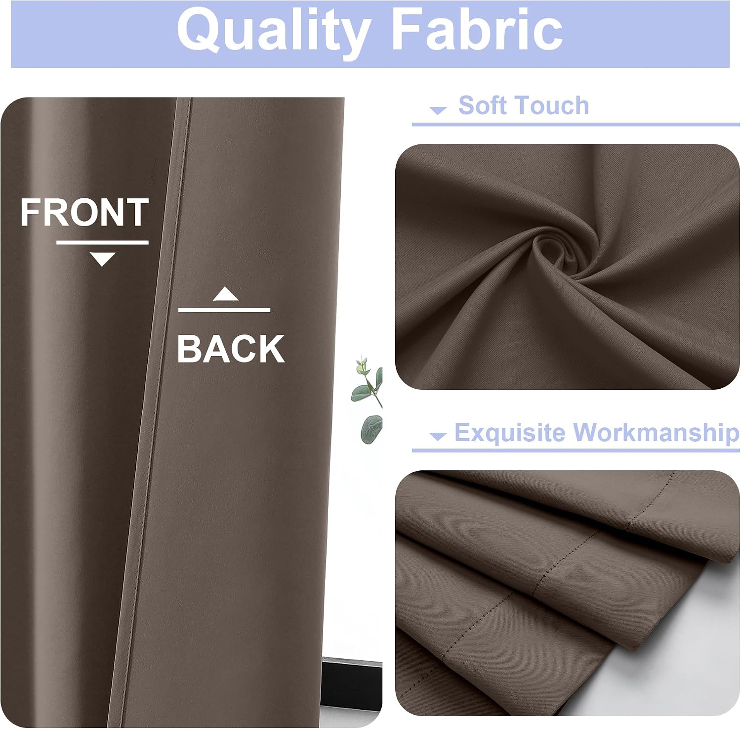 Simplebrand Ava Brown Blackout Curtains for Bedroom 63 Inch Length 2 Panels Set, Solid Thermal Insulated Energy Saving Rod Pocket Window Tr…