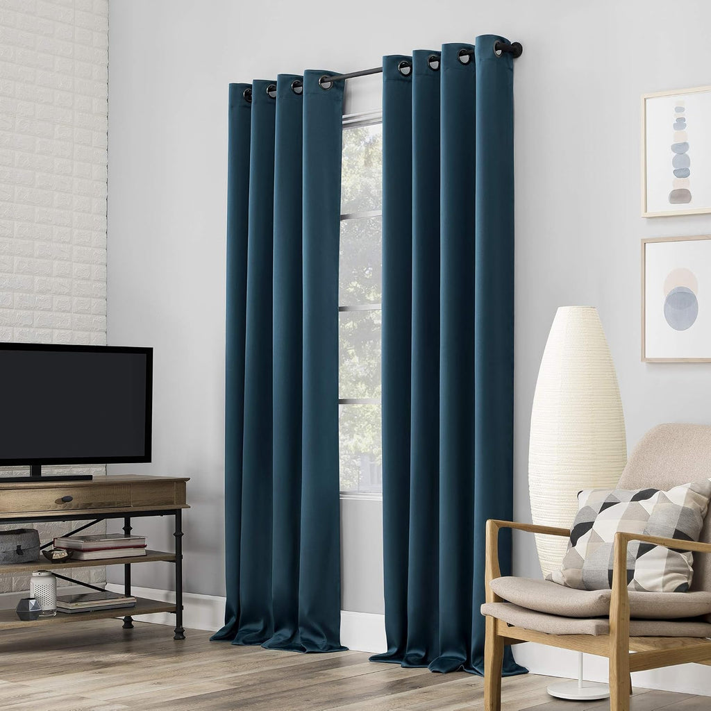Sun Zero Nordic 2-pack Theater Grade Extreme 100% Blackout Grommet Curtain Panel Pair, 52" x 96", Teal
