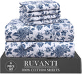Ruvanti 6 Pcs Cotton Sheets - 100% Natural Cotton Soft, Lightweight & Breathable Crispy Percale Bed Sheets, Queen Sheet Set 16" Deep Pocket…