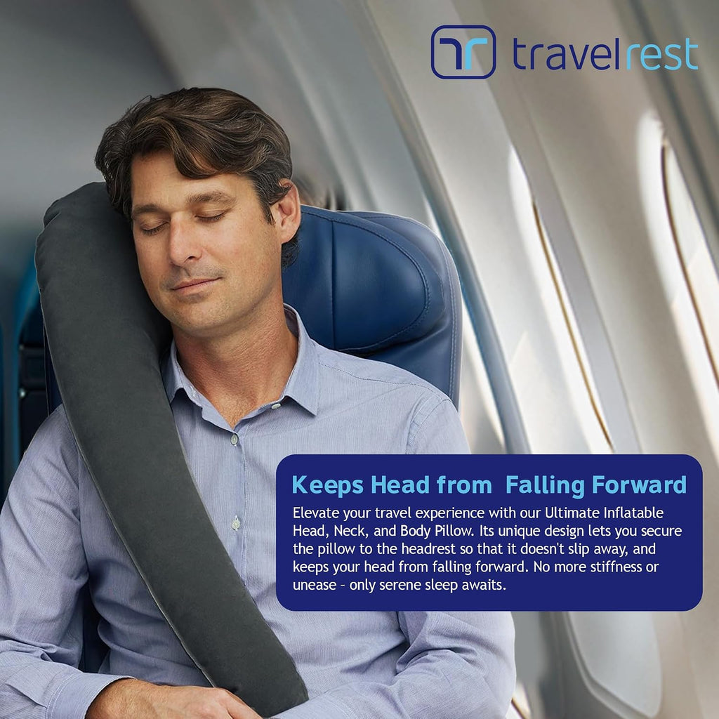 TRAVELREST Ultimate Inflatable Neck Support & Body Pillow - Airplane Pillow for Long Flight Comfort, Travel Essentials, Sleeping…