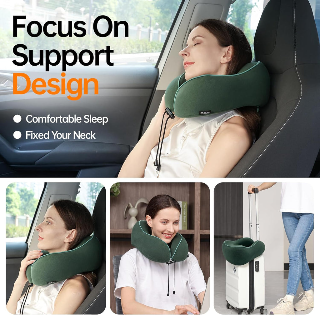 MANXUEKAI Travel Neck Pillow 100% Pure Memory Foam Travel Pillow for Sleeping on Airplane, Car, Train, Bus, Office and Home Use, Washable…