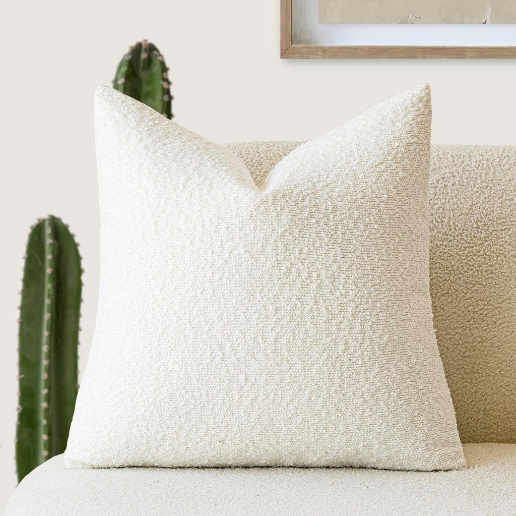 Foindtower Decorative Textured Boucle Throw Pillow Covers Accent Solid Pillow Cases Neutral Soft Cozy Couch Cushion Case for Chair Sofa…