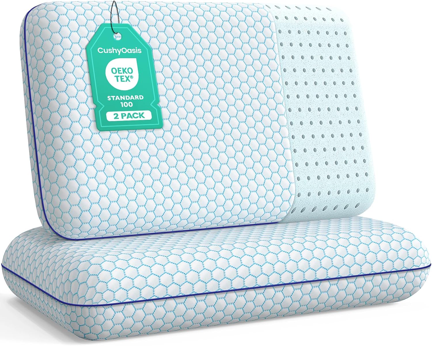 CushyOasis Memory Foam Pillows for Side, Back and Stomach Sleepers, Set of 2, Bed Pillow with Washable Cover and Breathable Mesh, Bed Pillo…