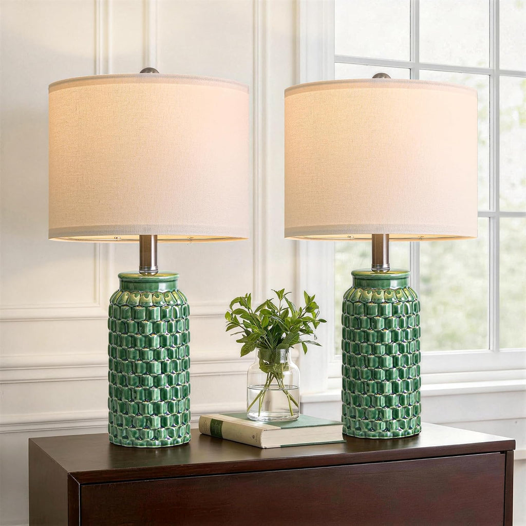 USumkky 20.5" Ceramic Table Lamps Set of 2 - Modern Farmhouse & Boho Style, Bedside Nightstand Lamps for Bedroom, Living Room End Table…