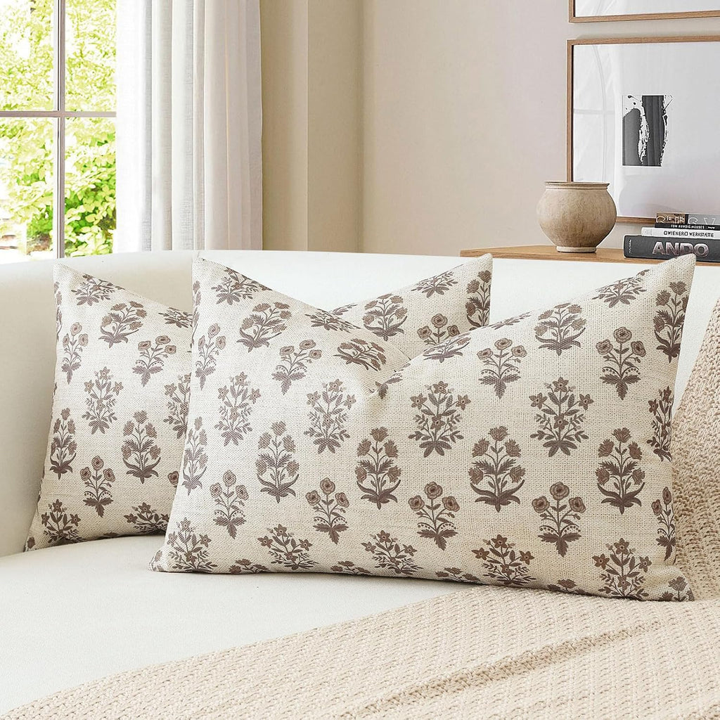 OTOSTAR Floral Print Pillow Covers 16x24 Inch Pack of 2 Double-Sided Brown Flower Lumbar Throw Pillow Covers Farmhouse Rustic Cushion…