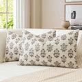OTOSTAR Floral Print Pillow Covers 16x24 Inch Pack of 2 Double-Sided Brown Flower Lumbar Throw Pillow Covers Farmhouse Rustic Cushion…