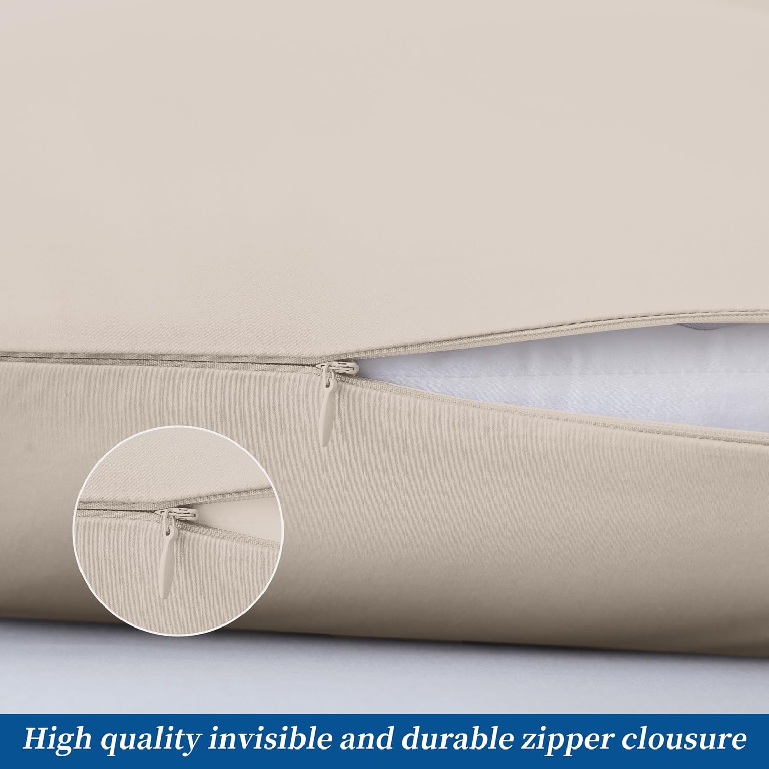 ZaizaiHome Pillow Cases Queen Size 4 Pcs,100% Egyptian Cotton 400 Thread Count Sateen Weave Light Beige Pillowcases Queen Size, Quality Pil…