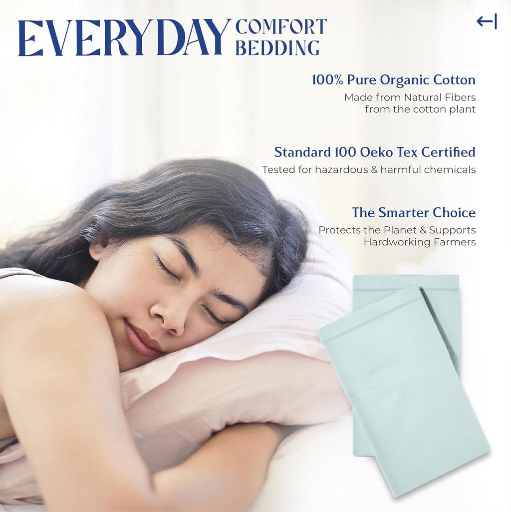 Mayfair Linen 100% Organic Cotton Percale Pillow Cases Queen/Standard Size Set of 2 - Percale Pillowcovers Standard/Queen (Sea Foam)…