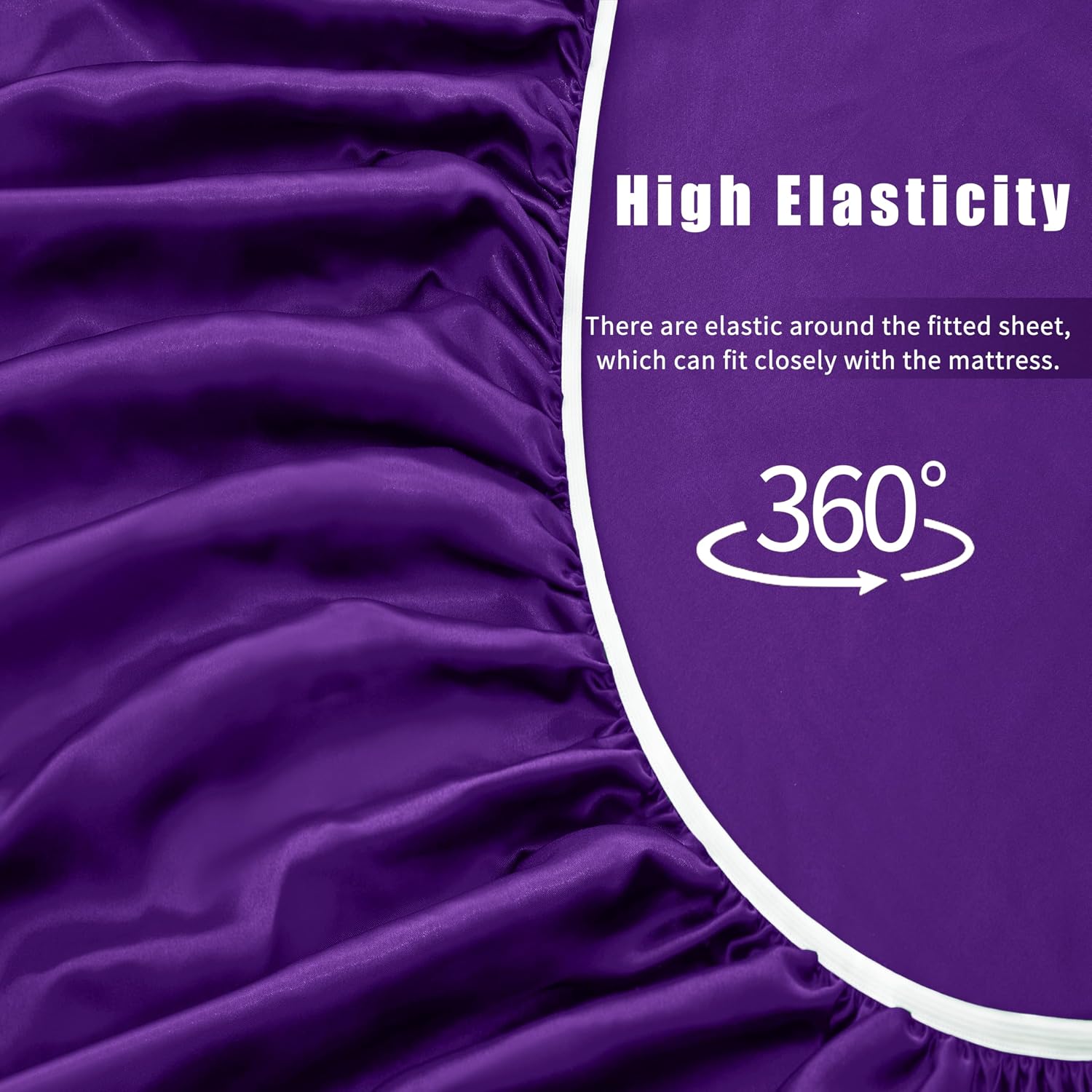 VACVELT 4pcs Purple Satin Sheets Queen Size Bed Set, 15 Inch Deep Pocket Silky Satin Sheet Set, Soft Satin Bedding Set Cooling & Luxury…