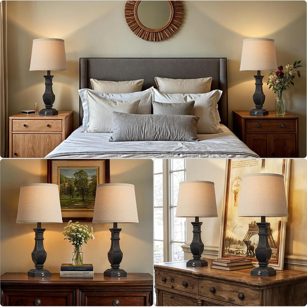 ROTTOGOON Dimmable Table Lamps Set of 2, Rustic Farmhouse Table Lamps for Living Room Bedroom, Bedside Desk Lamps for end Tables, Touch…