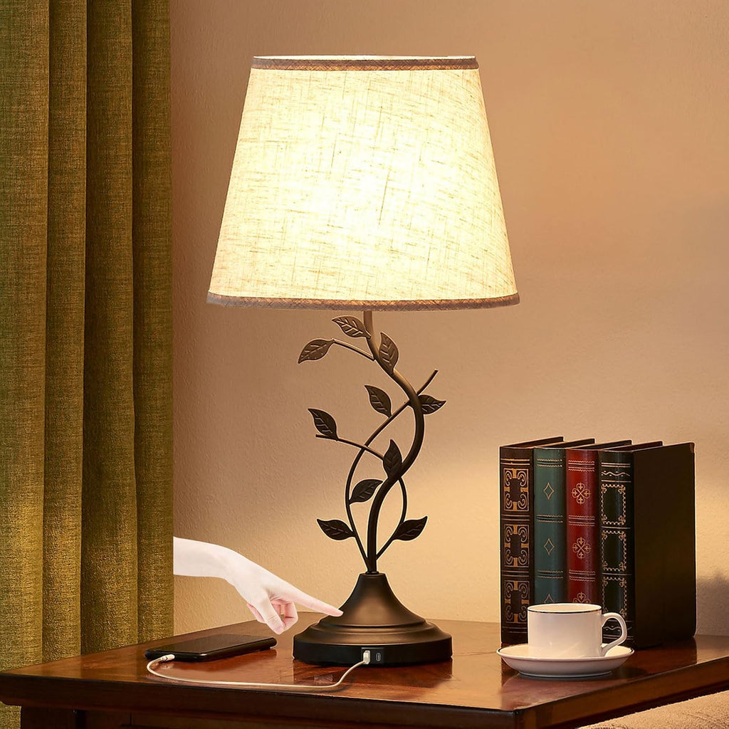 Kakanuo Table Lamp for Bedside, Lamp for Living Room with USB-A and USB-C Charging Ports, Traditional Tall Bedroom Lamp for End Table