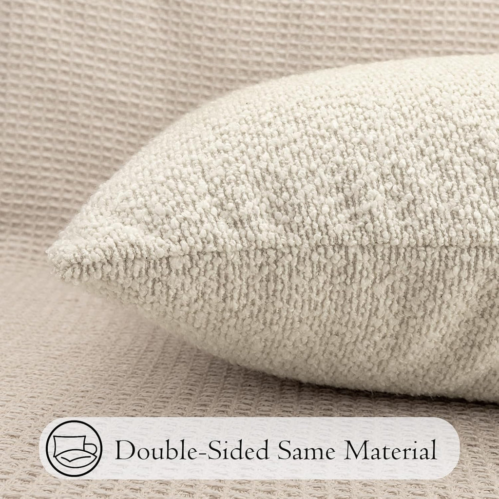 JoraLion 14x36 inch Boucle Lumbar Pillow Cover, Cream Woven Texture Neutral Long Pillow Cover Breathable Cushion Case for Couch Sofa Bed…
