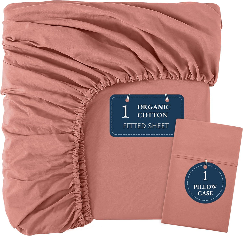 LANE LINEN 100% Organic Cotton Twin Fitted Sheet, 2-Piece Set (1 Fitted Sheet, 1 Pillowcase), Percale Weave, Lightweight, Soft…