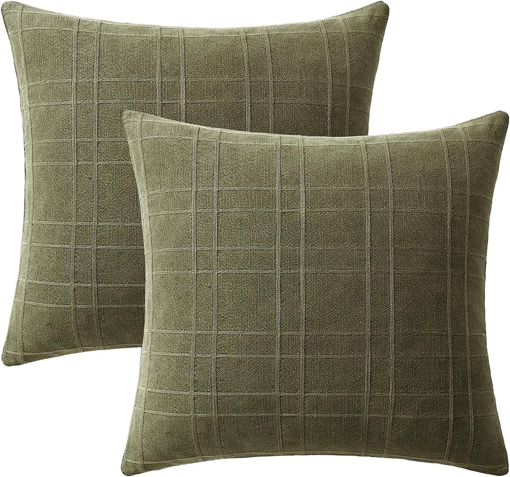 Miulee Decorative Linen Check Throw Pillow Covers Neutral Farmhouse Vintage Spring Pillow Covers 20x20 Set of 2 Boho Modern Home Decor for…