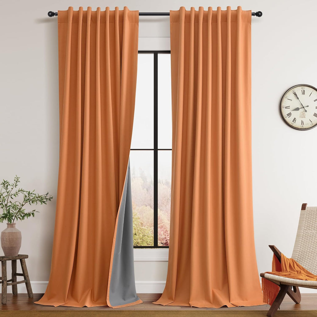 Guken Orange Linen 100% Blackout Curtains 90 Inches Long for Bedroom 2 Panels Modern Black Out Thermal Insulated Privacy Curtain for Room D…