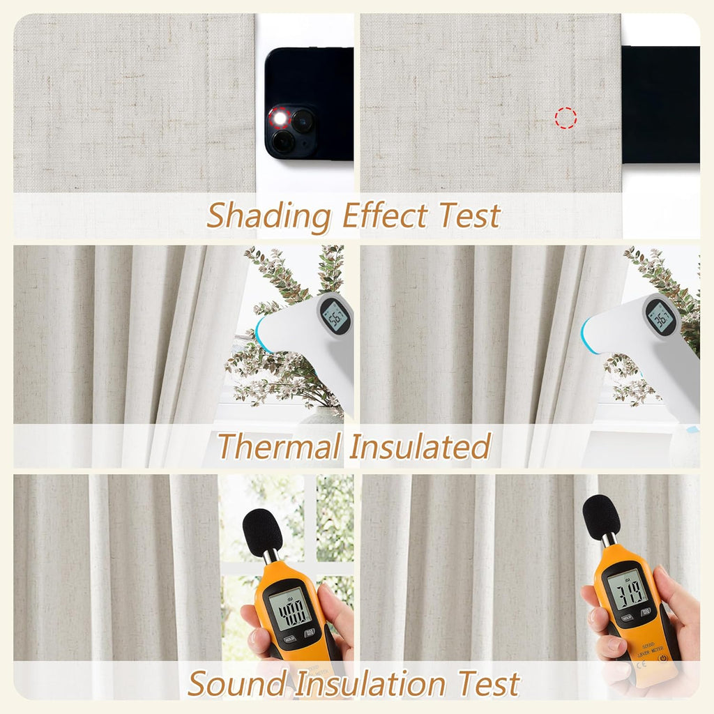 Guken Boho 100% Blackout Linen Curtains 84 Inch Long 2 Panels Set for Living Room Bedroom Black Out Curtain with Back Tab Room Darkening Wi…