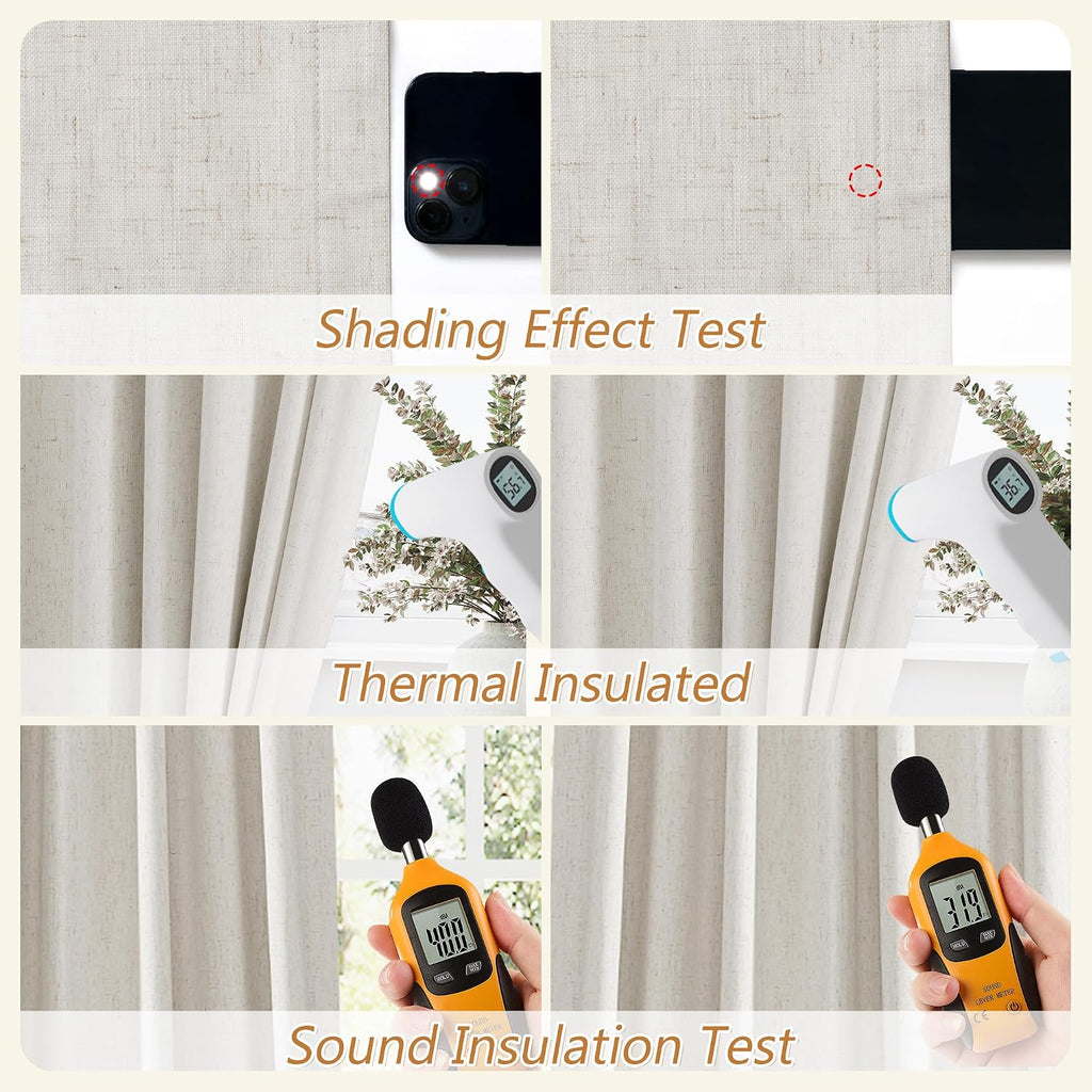 Guken 102 Inches Extra Long Boho 100% Blackout Linen Curtains 2 Panels Set for Living Room Bedroom Back Tab Thermal Insulated Black Out Hig…