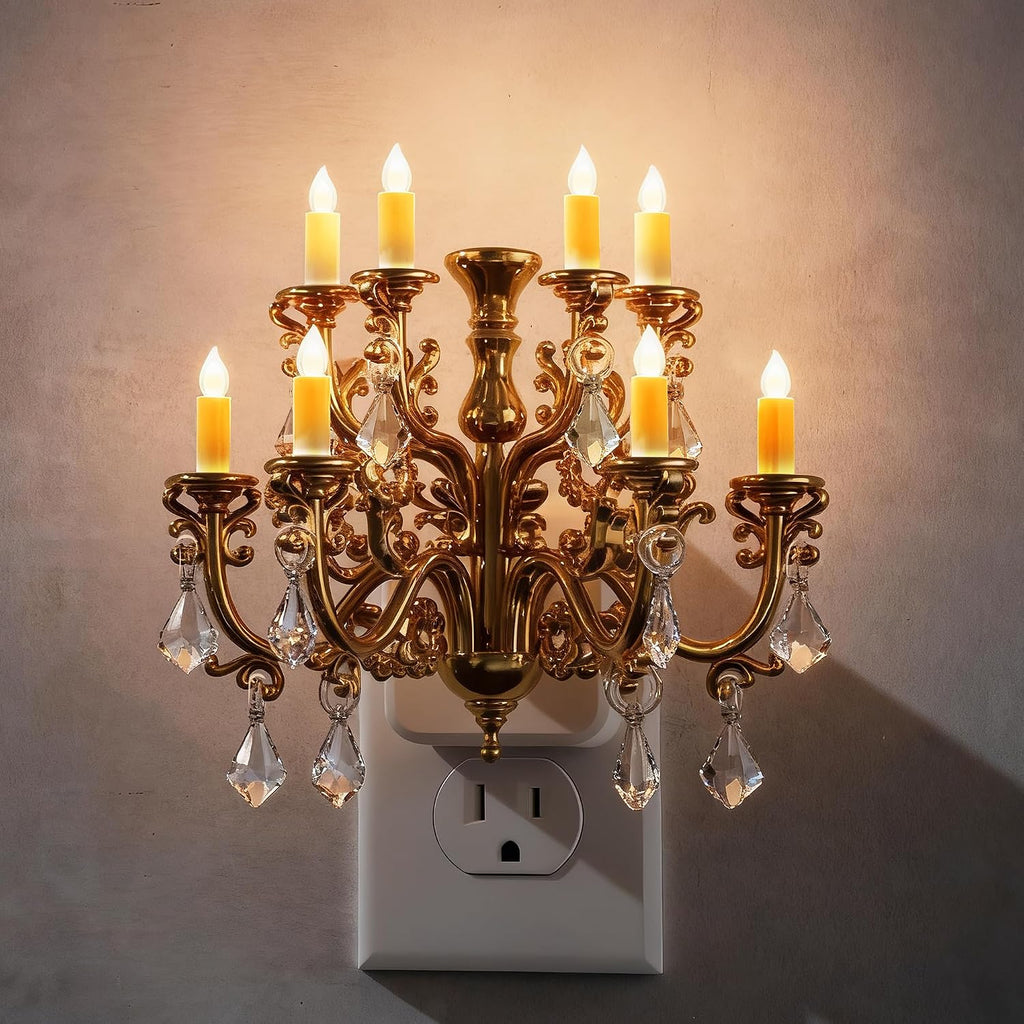 Briignite LED Night Lights Plug into Wall, Chandelier Night Light with Dusk to Dawn Light Sensor, Dimmable Golden Nightlight Plug in…