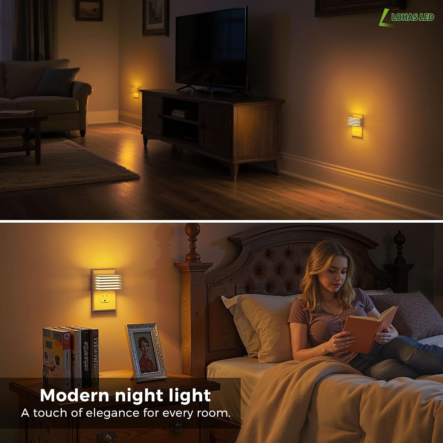 Llohasled L LOHAS LED Modern Plug in Night Light with Dusk to Dawn Sensor, 2000K Amber Warm Night Lights Plug into Wall, Dimmable Night Lig…