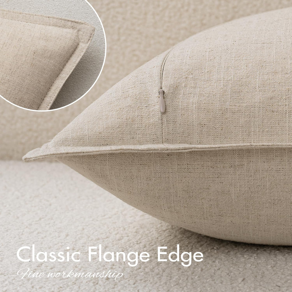 EMEMA Decorative Linen Throw Pillow Covers 18x18 Inch Natural Beige Boho Farmhouse Neutral Couch Throw Pillows for Bed Pack of 2 Accent…