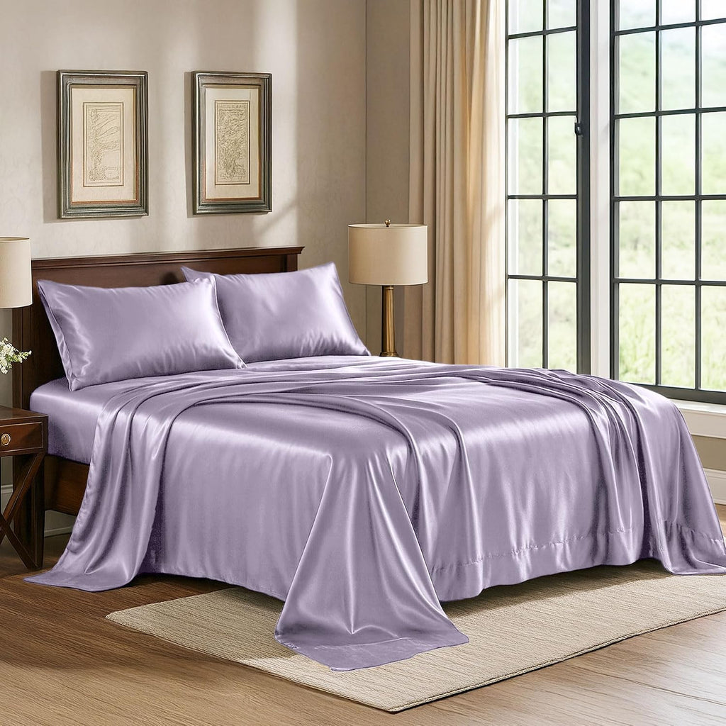 PureBedding Pure Bedding Satin Sheets California King [4-Piece, Lavender] Hotel Luxury Silky Bed Sheets - Extra Soft Microfiber Sheet Set,…