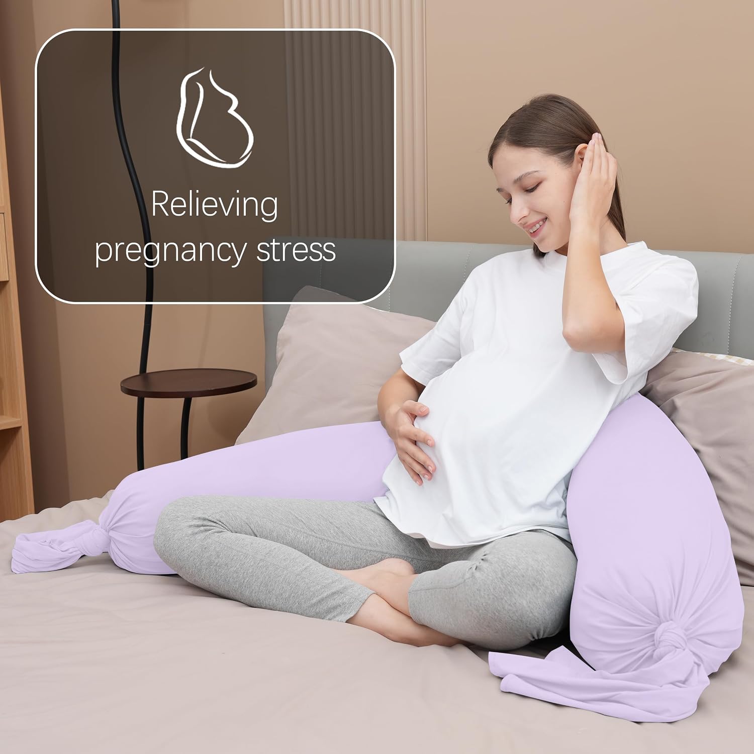 Moonpark MOON PARK Pregnancy Pillow - Incredibly Smooth and Soft Cooling Cover I Shaped Full Body Maternity Pillow with Removable Cover - S…