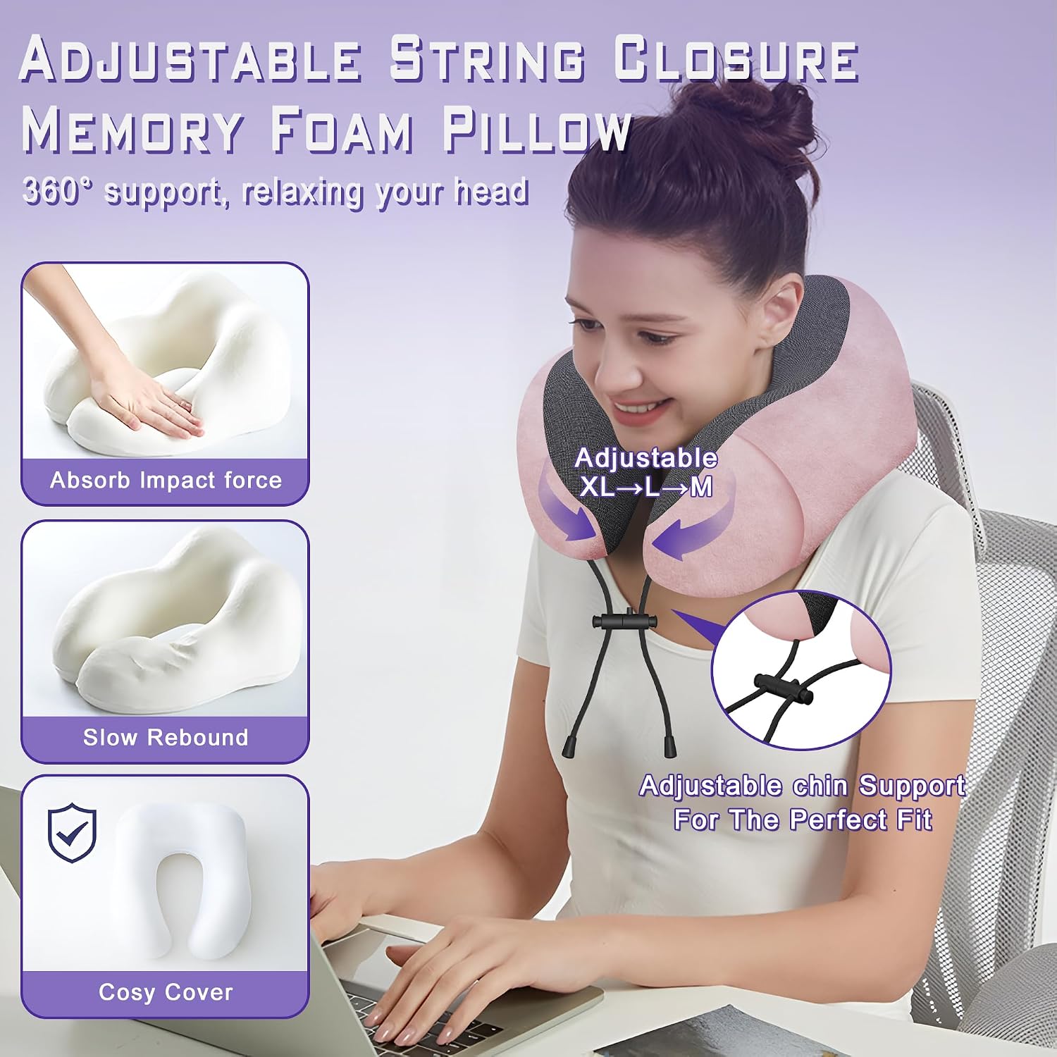 Neck Travel Pillow, Upgraded Memory Foam Pillow for Airplane, Machine Washable, Adjustable Flight Pillow, Suitable for Sleeping Airplane…