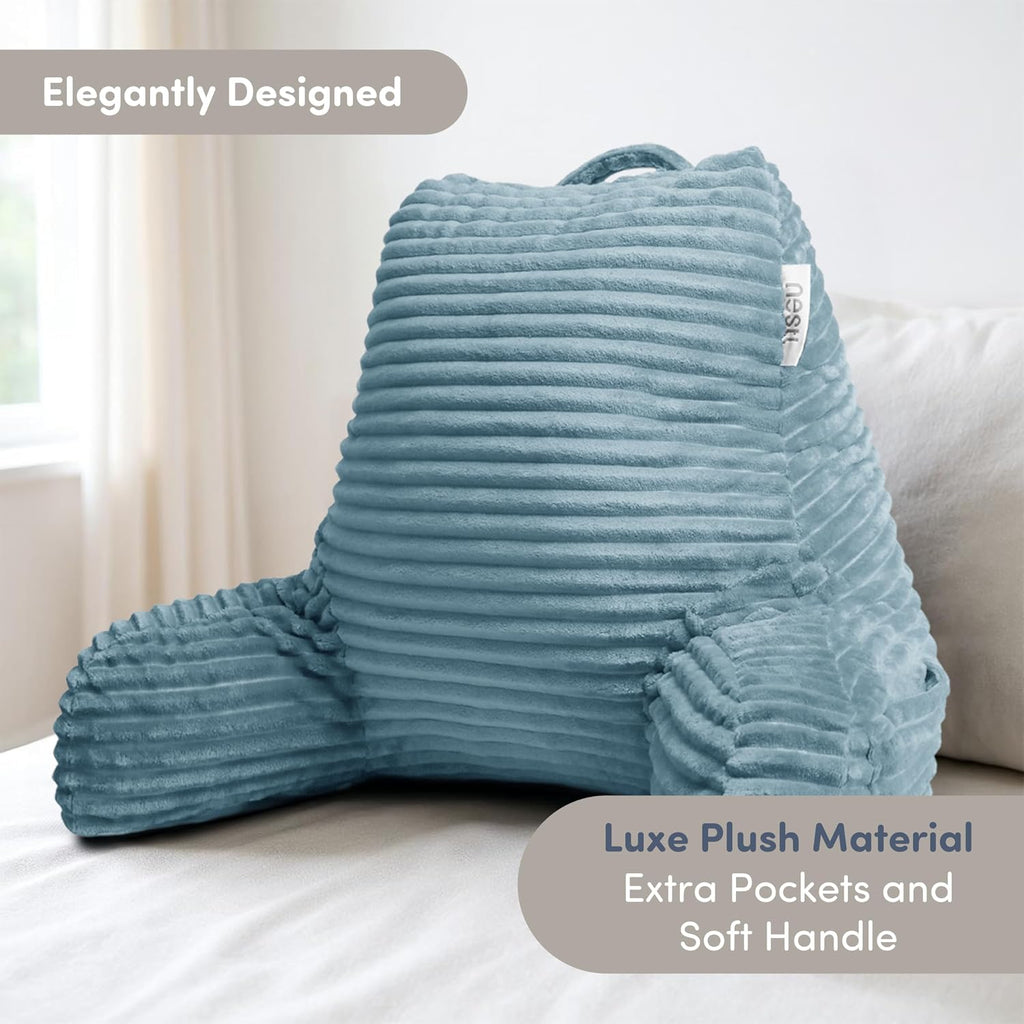 Nestl Reading Pillow with Shredded Memory Foam, Luxe Cut Plush Back Pillow for Sitting Up in Bed, Back and Arms Adjustable Support for…