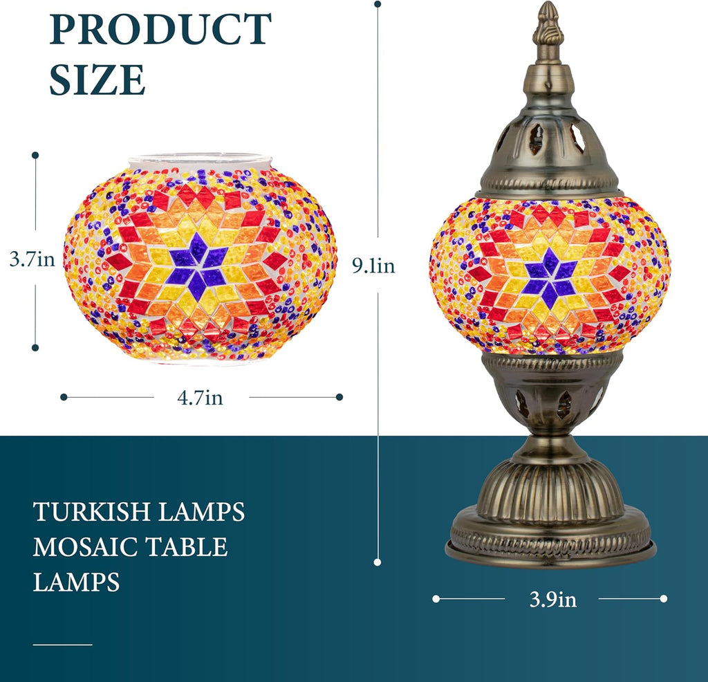 Marrakech Tiffany Lamp Turkish Table Lamps with Vintage Style, Handmade Moroccan Mosaic Lamp with Bronze Base Including LED Bulb for…