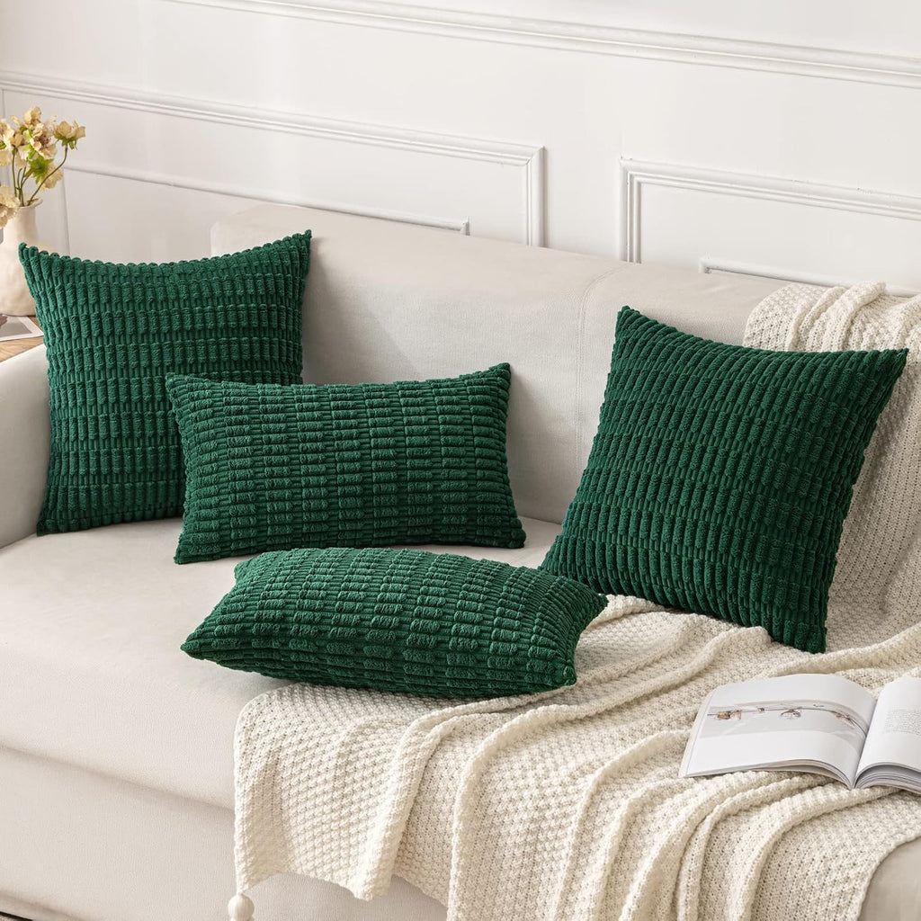 Miulee Pack of 2 Dark Green Corduroy Decorative Pillow Covers 18x18 Inch Soft Boho Striped Throw Pillow Covers Modern Farmhouse Home Decor…