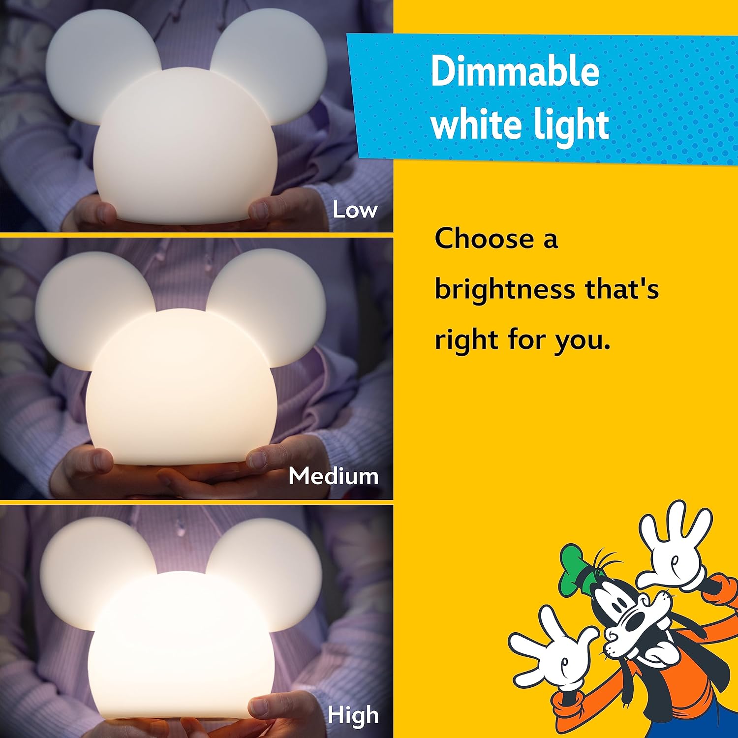 Disney Mickey Mouse Squishy Light, Color Changing, Night Light for Kids, USB Lamp, Battery Operated, Dimmable, Ideal for Bedroom…
