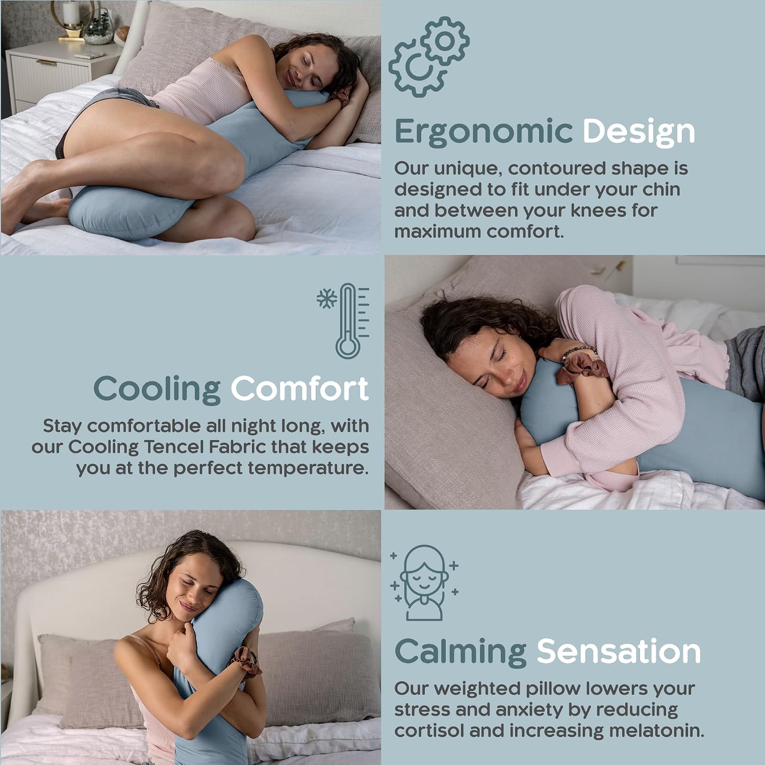 SleepCloud Weighted Body Pillow 6.5lbs - Weighted Pillow for Deeper Sleep (41” x 10”) - Cooling Body Pillows for Adults, Side Sleeper…